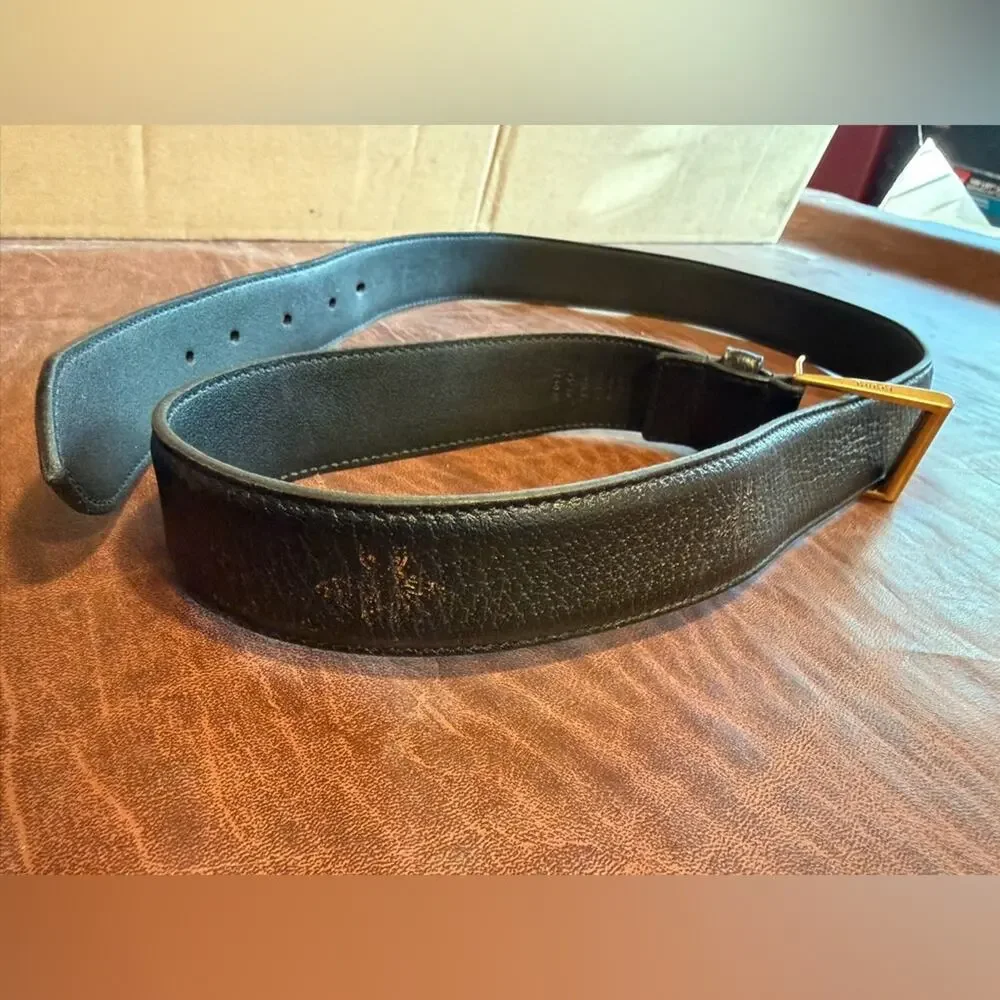 Men's Gucci Bees & Stars Black Leather Belt with Brass Buckle